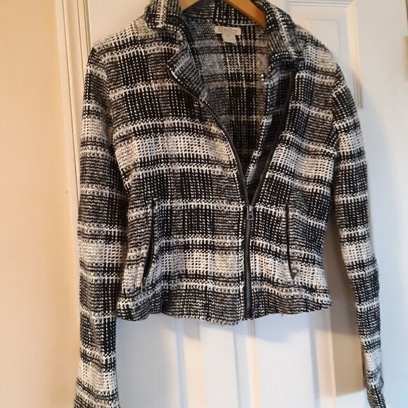 Lucky Brand black And White Stripe‎ Long Sleeve Full Zip Blazer Sz XS - Picture 2 of 6